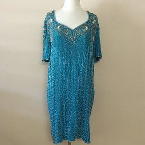 Amor Blue Turquoise Sequin Silver beaded dress